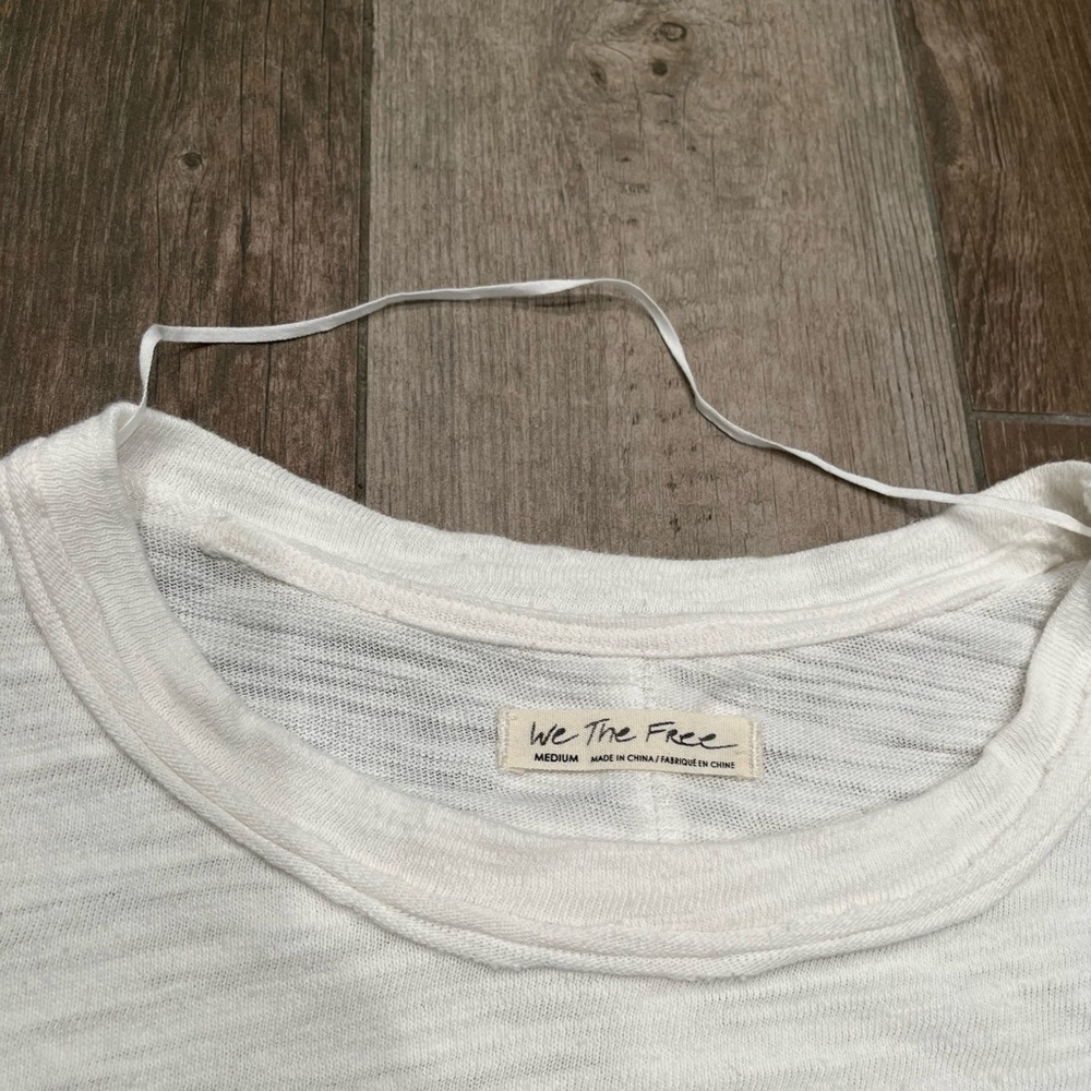 Free People We The Free White Long Sleeve Pullover Raw Seams Waffle Ruffle Med. - Picture 2 of 8